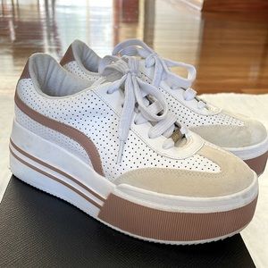 VIZZANO- Worn once looks,White w/ nude straps Platform sneaker,Size:6.5 fits